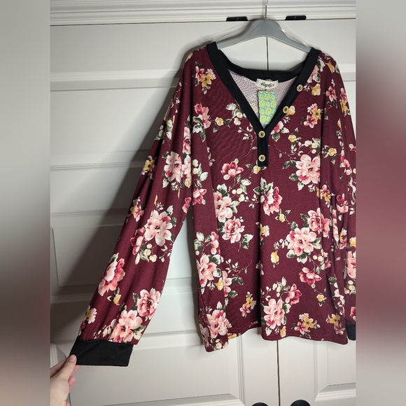 NWT Haptics by Holly Harper 3XL Maroon Floral Long Sleeve Top - Picture 6 of 9